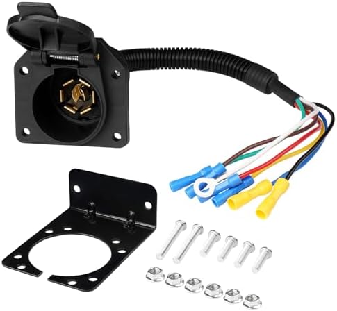 Automiim 7 Pin Trailer Plug, 7 Way RV Trailer Connector, Quick Converter with Mounting Bracket and 7 Pin Trailer Wiring Harness for RV Boat Trailer