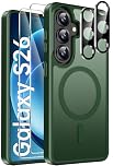 ivencase for Samsung Galaxy S26 5G Case with 2 Pack Screen Protector and 2 Pack Camera Lens Protector, Compatible with MagSafe, Shockproof Protective Translucent Matte Back Phone Case -Dark green