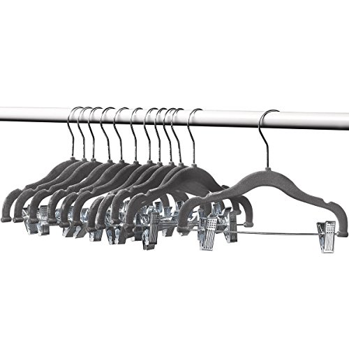 A1 Hangers 12 Pack Kids Hangers with Clips Gray (13" Length) Baby Clothes Hangers Velvet Hangers use for Skirt Hangers Clothes Hanger Pants Hangers Ultra Thin No Slip Kids Hangers