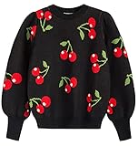 Danna Belle Little Girl Long Sleeve Cherry Print Fall Knitted Black Sweater Clothes 6-7Years