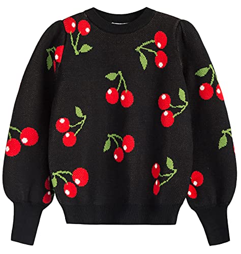 Girl Crew Neck Sweater Long Sleeve Cherry Spring Pullover Knit Sweaters Top 5-6T #TOP30