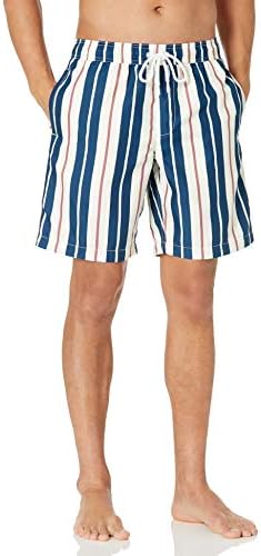 Amazon Essentials Men's 9" Quick-Dry Swim Trunk, Teal Blue Vertical Stripe, X-Large
