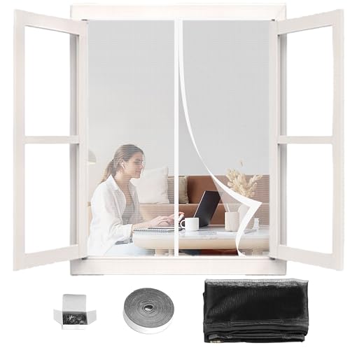 Moustiquaire pour Fenêtres 43 x 73 cm Rideau Anti Mouche Auto-Adhésif Sans Perçage pour Portes et Fenêtres, Blanc