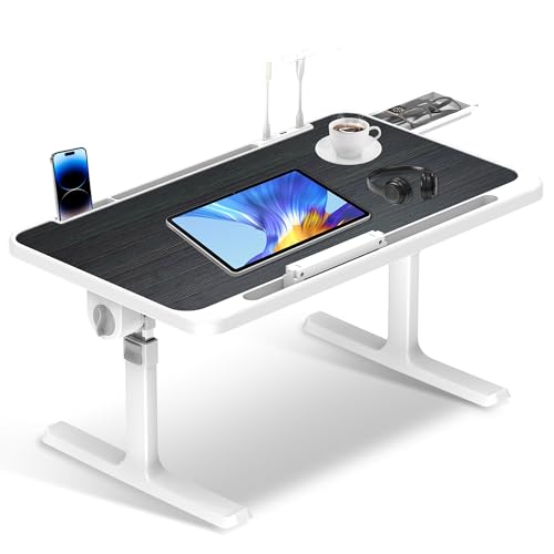 Soontrans Laptoptisch 60 x 40 cm, Laptop Tisch mit Schublade, Höhenverstellbar, 4 Winkelverstellbar, Klappbare Beine, Betttisch für Bett und Sofa, Couch, Boden, Betttablett Notebook (Schwarze)