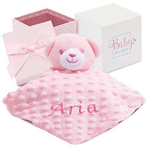 Personalised Baby Girl Gifts Comforter - Customise this Pink, Soft, Snuggly, Machine Washable Plush Toy Teddy Bear Security Blanket in a Cute 11cm x 11cm Gift Box Cover