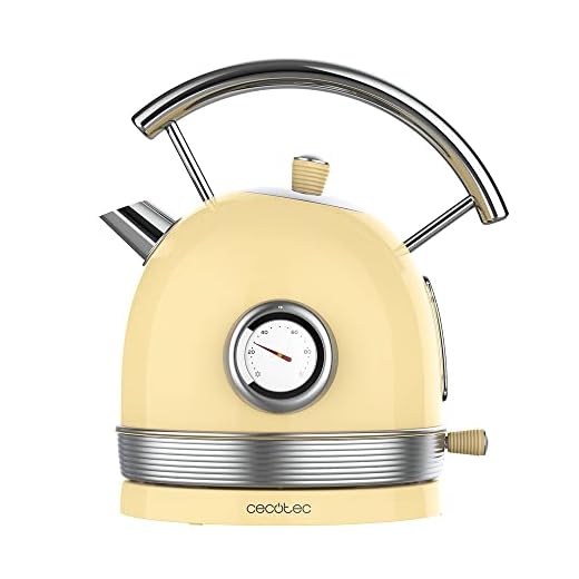 Cecotec Hervidor de Agua Eléctrico ThermoSense 420 Light Yellow. 1,8 Litros de capacidad, 2200 W, Medidor de Temperatura, Base 360º, Acero Inoxidable, Estilo Vintage, Amarillo