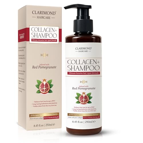 CLARIMOND Collagen Booster Tratamiento Anti-Caída del Cabello | Protección UV | Queratina y Vitaminas D/E/B5/B6 | Hidratación intensa, Elasticidad y Brillo | Champú para Todo Tipo de Cabello.