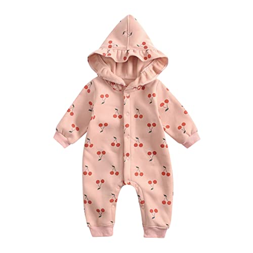 Toddler Baby Girls Kids Hooded Jumpsuit Long Sleeve Bodysuit Floral Prints OutfitsOrganic Cotton Spring Outfits Clothes Pink