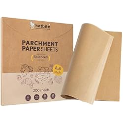 Katbite 200 Pcs Parchment Paper, 8 x 8 Inch Unbleached Baking Paper, Oil Resistant & Easy Clean, Non-Stick Precut Parchment Paper Sheets for Baking Square, Cooking, Air Fryer [Balance Series]