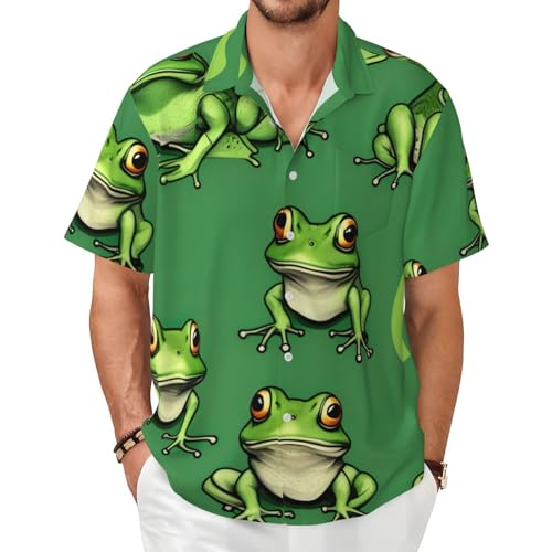 Chemise verte homme motif grenouilles en tissu doux et respirant manches courtes