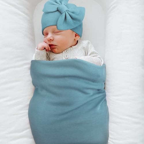 Image of AQOKKA Newborn Receiving Blanket with Bow Hat Mittens Wooden Card Set Newborns Toddler Baby Boy Girl Nursery Swaddle Wrap