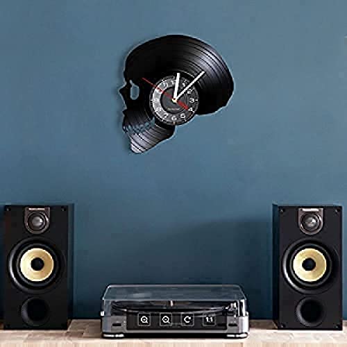 Skull Head Wall Clock Silhouette Skeleton Head Wall Clock Vinyl Record Wall Clock Halloween Horror Death Bone Home Decor Skull Wall Art 12 Inch #TOP4
