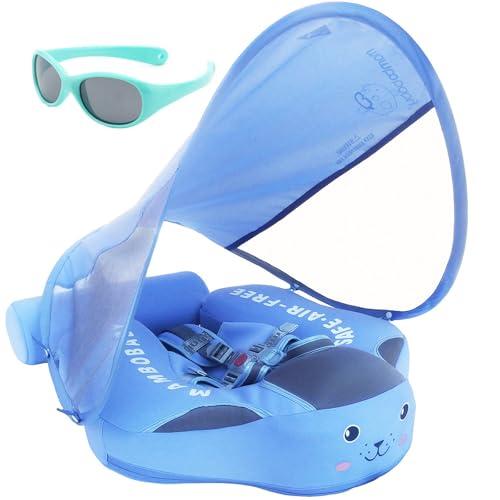 Image of Mambobaby Float with Canopy and Tail New Upgraded Non-Inflatable Baby Pool Float Mambo Float Swim Trainer Solid Infant Swim Float Adjustable Pearl Foam Baby Swim Ring