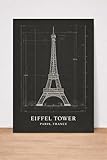 Wandkunstdruck, Motiv: Eiffelturm, Paris, Frankreich, architektonischer Baudruck, Patentstil, Größe A4