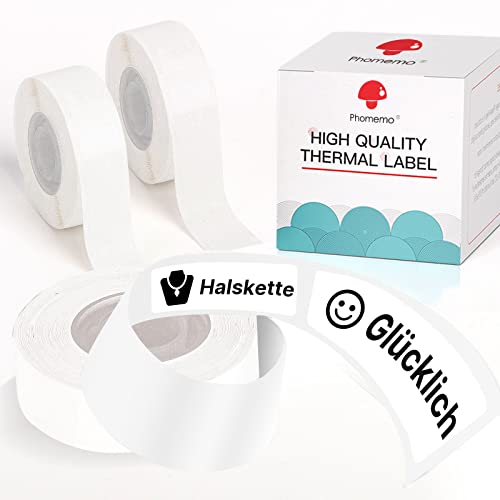 D30 Thermo-Etiketten Papier, Selbstklebend, Weiße Drucker Etiketten für Schule, Zuhause, Büro, Kleine Unternehmen, 3 Rollen 160 Etiketten/Rolle 12mm x 40mm Cover