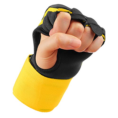 Wyox Gel Quick Hand Wraps For Boxing Mma Kickboxing - Ez-Off & On - Padded Knuckle With Wrist Wrap Protection For Men Women Youth (Yellow, X-Small) #TOP5