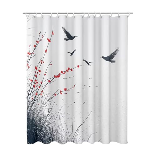 Rideau de douche gris 180x200 en polyester imperméable lavable avec 12 crochets - 2