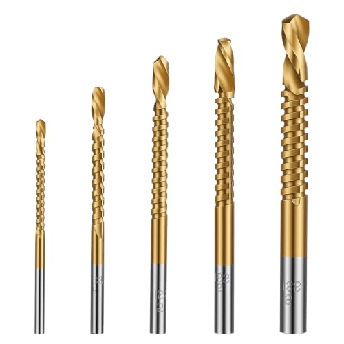 Image of Grevosea 5 Pack Twist Drill Bit Set, 3-8mm Titanium Coated Drill Bit Set | HSS Spiral Drill Bit Set Side Cutting Drill Bits for Hard Metal Steel Alloy and Building Engineering Woodworking Tools