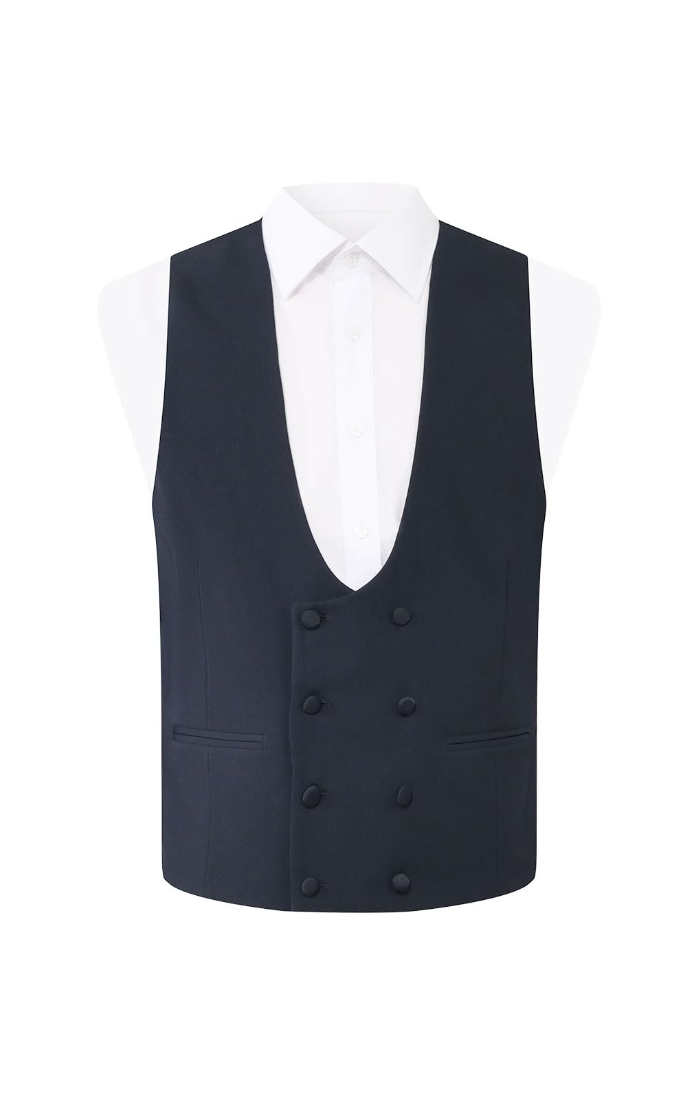 Dobell Mens Navy Waistcoat Regular Fit Double Breasted 8 Button-L (42-44in)