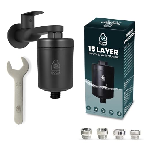 Image of DOCAT Tap Filter for Hard Water | Shower & Faucet Water Softener | Removes Chlorine, Limescale & Dirt | Reduces Hair Fall & Skin Dryness | Bathroom Filter for Tap & Hand Shower | Universal Fit | Black
