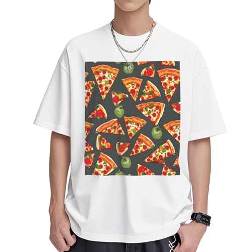 T-shirt coton décontracté homme col rond manches courtes motif pizza graphique
