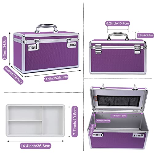 Boîte verrouillable pour médicaments 38cm grand format avec pilulier violet
