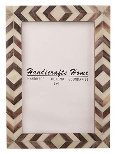 Brown White Chevron Picture Frames – Mosaic Moroccan Pattern Bone Inlay Handmade – Hang or Sit 4x6