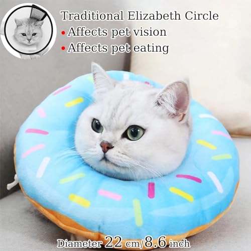 Cat Recovery Collar, Cat Cone Collar Soft, Adjustable Cat Donut Collar, Soft Cat Collar, Cat Cones to Stop Licking, Cute Cat Donut Cone Soft Cat Cones After Surgery for Kitten (Blue) - Thumbnail 3