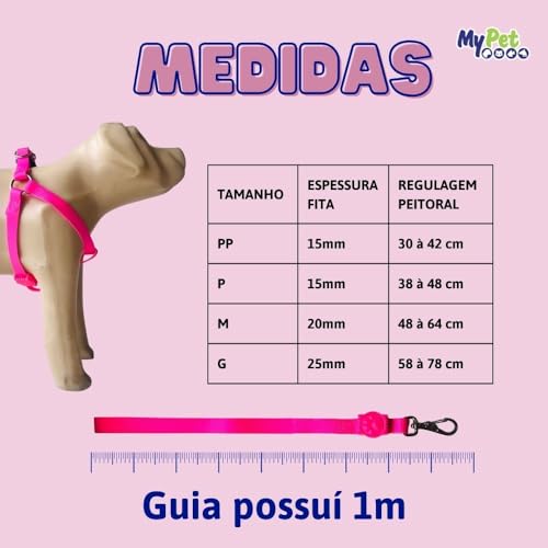 MY PET BRASIL Peitoral Neon Para Cachorros Pp Ajuste Fácil No Corpo Do Pet Coleira Peitoral Reguláve