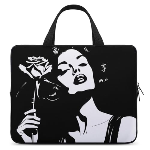 Criminal Woman and Roses Black White Fashion Laptop Sleeve Bag for Women Men Computer Carrying Case Protective Cover 15inch Criminal Woman and Roses Black White Fashion Laptop Sleeve Bag for Women Men Computer Carrying Case Protective Cover 15inch