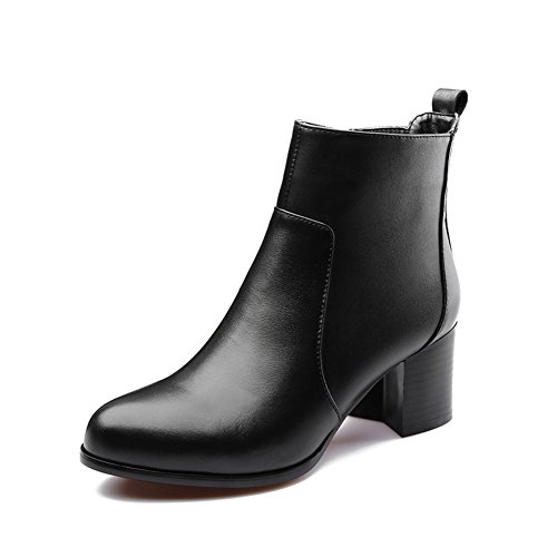 Bottes en cuir de première couche à talons épais élégantes et confortables