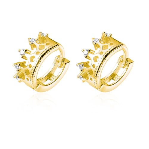 Dtja CZ Princess Crown Cubic Zirconia Small Hoop Earrings for Women Teens Girls 925 Sterling Silver Dainty Cute Tiny Huggie Hinged Hoops Tragus Pose Pin Hypoallergenic Earrings Jewelry