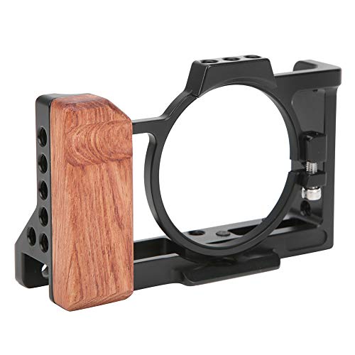 Camera Rig Cage for ZV1 Camera, Vlogging Video Stabilizer Cage Frame with Wooden Handle Grip, with 1/4in & 3/8in Screw Hole and Cold Shoe Base