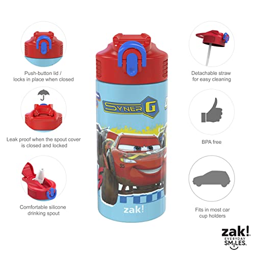 Zak Designs Disney Pixar Cars 14 Oz Double Wall Vacuum Insulated Thermal Kids Water Bottle, 18/8 Stainless Steel, Flip-Up Straw Spout, Locking Spout Cover, Durable Cup For Sports Or Travel #TOP4