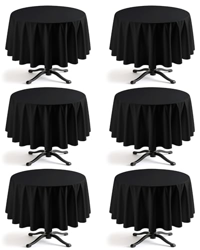 Image of Niuara Black Polyester Table Cloth, 6 Pack, 90 in | Round, Round Tables, Washable, Wrinkle Resistant, Weddings Parties