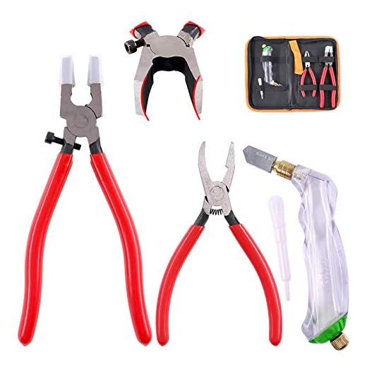 Hilitchi 3-Pcs Premium Glass Running Breaking Pliers and Pistol Grip Cutter Set Glass Tool for Stained Glass, Mosaics and Fusing Work