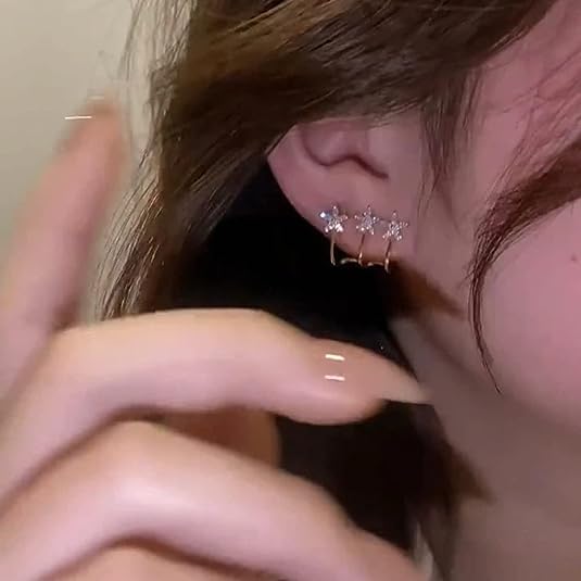 Image of Beautiful Korean Tri Star Claw Stud Earrings For Girls & Women