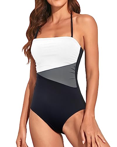 Image of Holipick Women Tummy Control One Piece Swimsuits Strapless Bandeau Bathing Suits Slimming Halter Swimwear