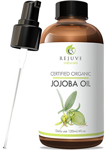Jojoba Oil (4oz) USDA Certified Organic, 100% Pure, Cold Pressed & Unrefined by RejuveNaturals. Radiant, Moisturized & Youthful Skin & Hair. For Stretch Marks, Healthier Nails & Cuticles & Beard Oil