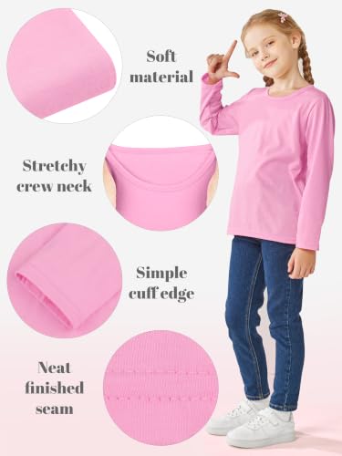 Image of Cooraby 5 Pack Girls Long Sleeve Tees Girls' Soft T-Shirts Kids Basic Crewneck T-Shirts Top for Teen Youth Girls, 2T-16Y