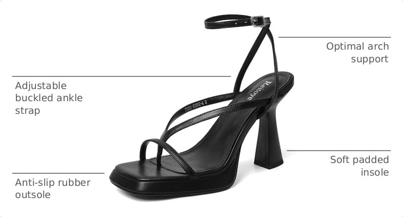 Image of Reitoye Strappy Heels for Women Platform Chunky Square Toe Heeled Sandals | Women's Heeled Sandals,Block High Heel,Adjustable Ankle Strap,All-Day Comfort Non-slip Sole,Party,Wedding,Prom Heels Shoes