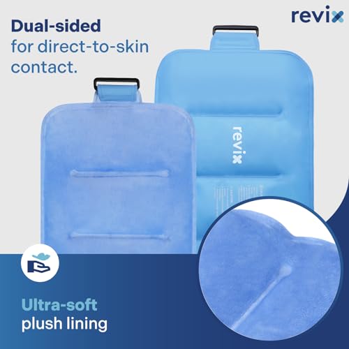 Image of REVIX Ice Pack for Injuries Reusable Gel for Lower Back & Shoulder, Blue | 16x9in Full Coverage for Lower Back, Shoulder, Hip & Knee, Cold Compress Therapy, Hands-free Strap, Long-lasting Gel