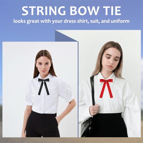 Image of LJBFNN Western Ties for Men Women, Black Clip on Ribbon Bow Tie, Pre-Tied Colonel String Tie for Party Shirt Uniform Wedding