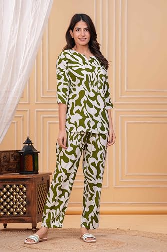 Image of Women's Printed Night Suit Set Pajama with Top Lightweight Soft & Comfy Sleepwear for Girls & Women