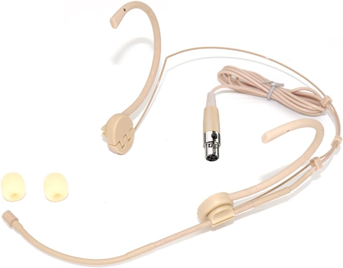 Foldable Headset Microphone Condenser Omnidirectional Double Over Ear Earset Headworn Mic Compatible with Shure Wireless System Bodypack Transmitter with 1.2m Cable Mini XLR 4 Pin TA4F Plug