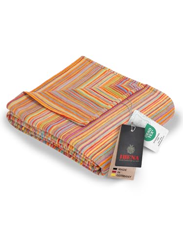 Ibena Rio Baumwolldecke 140x200 cm - Kuscheldecke Biobaumwolle Streifen bunt, angenehm leichte und kuschelweiche Wolldecke, hochwertige Qualität Made...