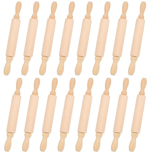 16 Pcs 8 Inch Mini Wooden Rolling Pins Small Wood Rolling Pin Wooden Roller for Girls and Boys Kitchen Baking Pastry Cake Cookie Chef Role-playing Game
