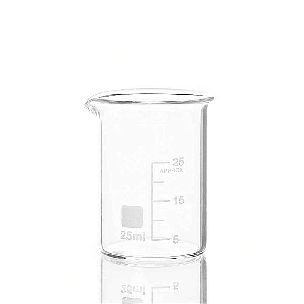 MaGiLL Laboratorio 10 Bicchieri da 25 ml in Vetro in Forma Bassa per Bilancia da Laboratorio di Chimica Misurazione di Forniture per Ufficio per l'istruzione addensata (25 ml)