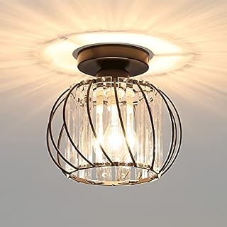 Pheashine Crystal Ceiling Light,Mini Modern Flush Mount Ceiling Light,Black Metal Crystal Chandelier Ceiling Lamp for Kitchen Hallway Dining Rooms Living Rooms Bar (Small Size)