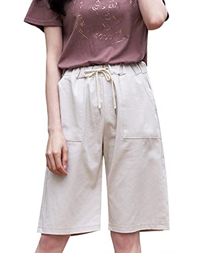 Vtuaol Women's Casual Elastic Waist Knee Length Bermuda Shorts With Drawstring Black Asian 3Xl/Us L #TOP6
